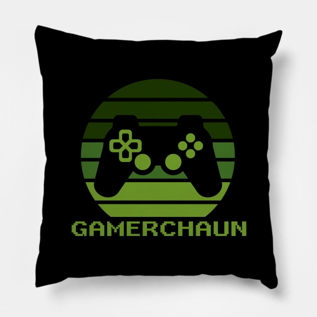 Gamerchaun Irish Gaming St Patricks Day Boys Men Gamer Gift Pillow by PsychoDynamics