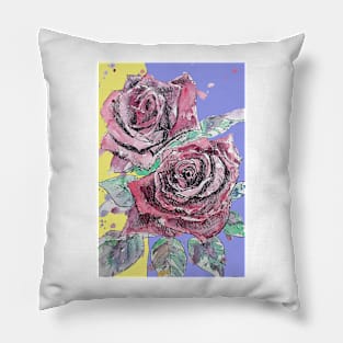 Red Rose Watercolor Painting on Lavender and Yellow Pillow