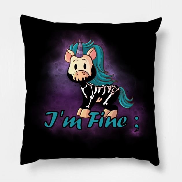 Knarf the Unicorn - I'm Fine - Kawaii Cute Goth Pillow by Wanderer Bat