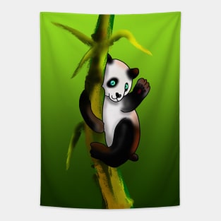 Panda climbing bamboo on a green background Tapestry