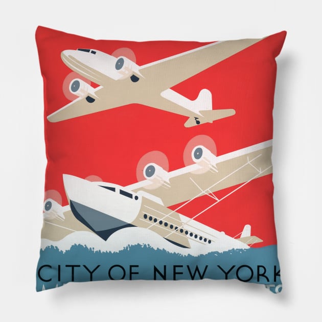 City of New York Municipal Airports Vintage Poster 1937 Pillow by vintagetreasure