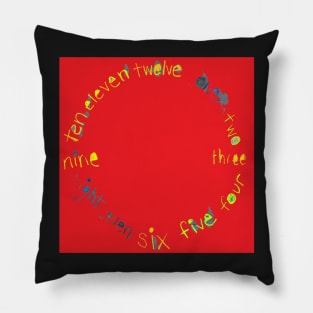Red O'Clock with Numbers, watercolor in red blue lime green yellow Pillow