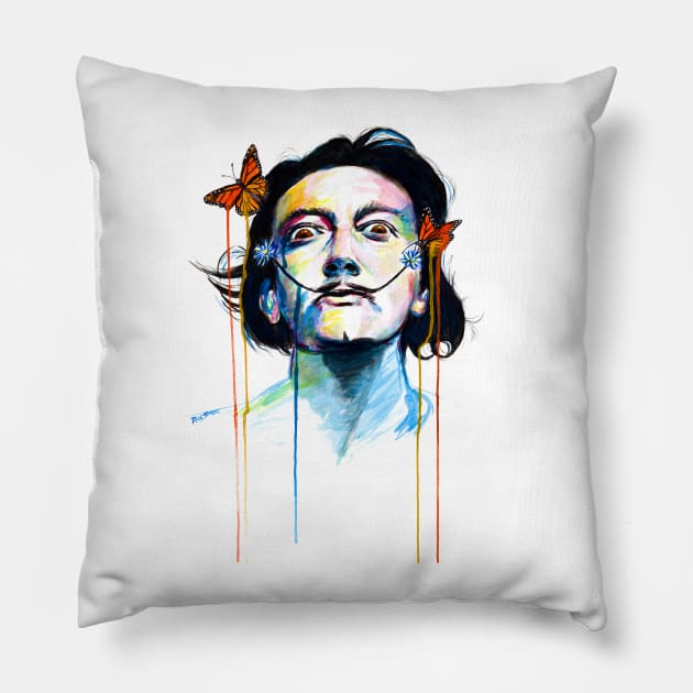 Salvador Dali in the land of Butterflies Pillow by beaugeste2280@yahoo.com