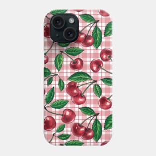 Red cherries on pink gingham Phone Case