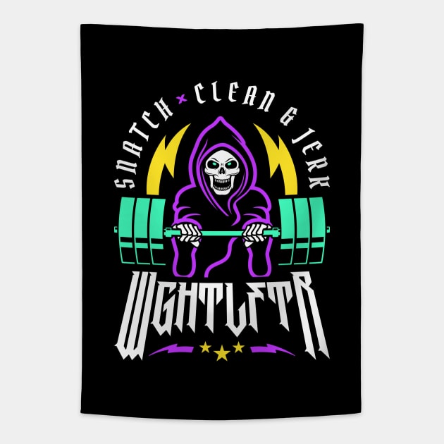 WGHTLFTR / Weightlifter - Snatch Clean and Jerk (Gym Reaper) Tapestry by brogressproject