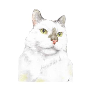 white cat watercolor portrait painting T-Shirt