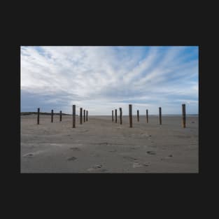 Wooden poles on the beach of Schiermonnikoog, Netherlands T-Shirt