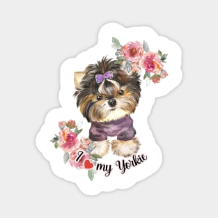 I love my Yorkie Cute Yorkie Watercolor Art Magnet