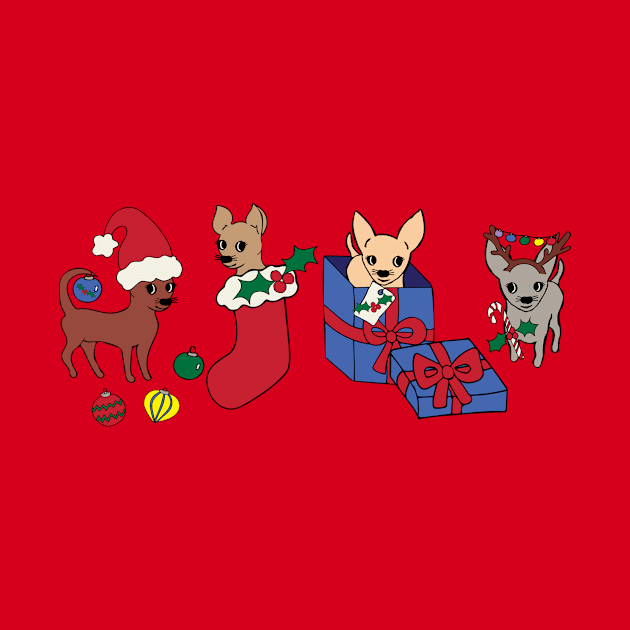 Red Christmas Chihuahuas - Smooth Coat Chihuahuas - Christmas Chihuahua Tee by bettyretro