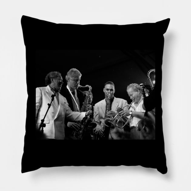 President Bill Clinton plays the saxophone with jazz musicians Pillow by Soriagk