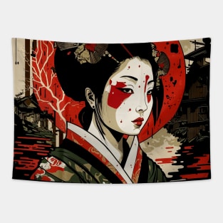 Painting Of A Japanese Dystopia Style Geisha Tapestry