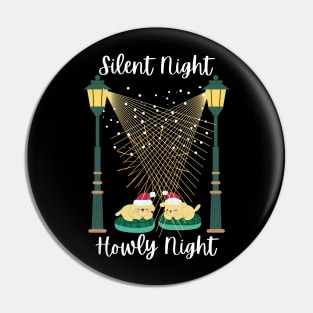 Silent Night Howly Night Two Puppies with Christmas Hat Pin