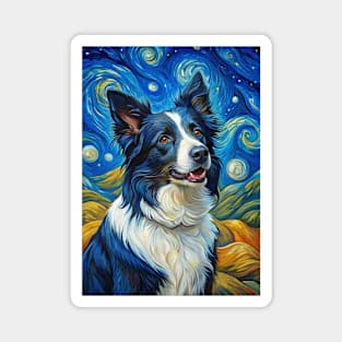 Border Collie Dog Breed Painting in a Van Gogh Starry Night Art Style Magnet