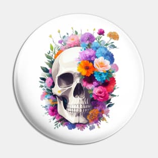 Yet Another Skull With Flowers - Watercolor - AI Art Pin