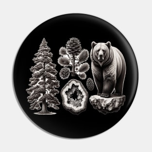 Nature's Trio: Pine, Crystal, and Bear Pin