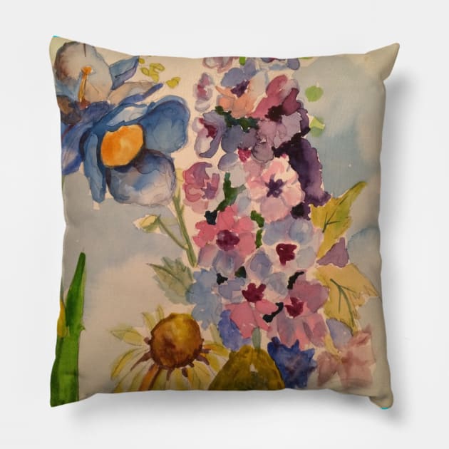 flowers watercolor Pillow by marinasartstudio