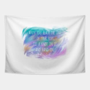 Motivational Positive Quote Abraham Lincoln on blue watercolor Tapestry