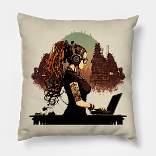 Steampunk Coder - A fusion of old and new technology Pillow