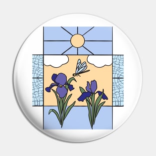Iris flowers in stained glass Pin
