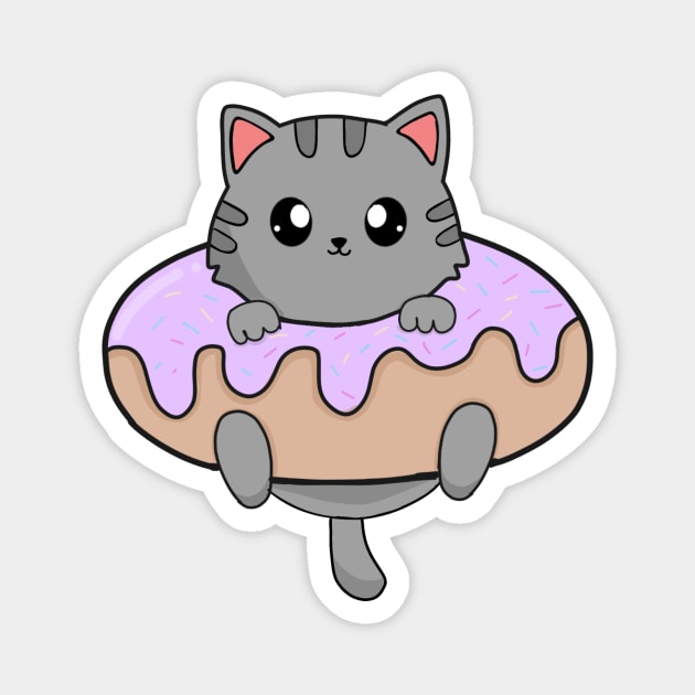 Kawaii Gray Cat inside Donut Magnet by logiamerch