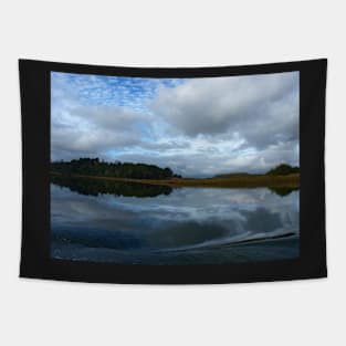 Lagoon reflections in a cloudy day Tapestry