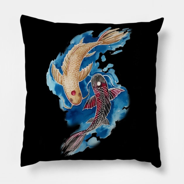 Koi fish Pillow by Karroart