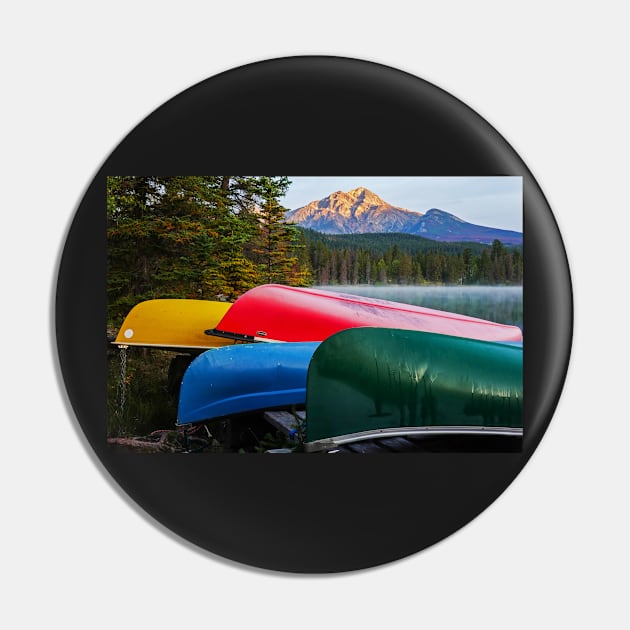 Canoes on Cavell Lake Jasper National Park Alberta Canada Pyramid Mountain Pin by WayneOxfordPh