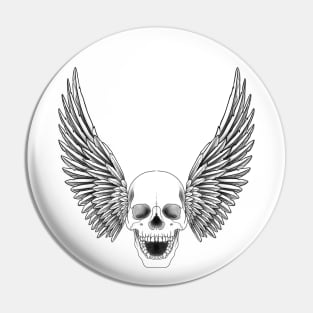 Skull with Wings line art Pin