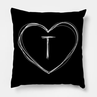 Letter T with heart frame in lineart style Pillow