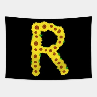 Sunflowers Initial Letter R (Black Background) Tapestry