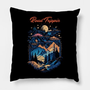 Road Trippin Nature and Mountains Pillow