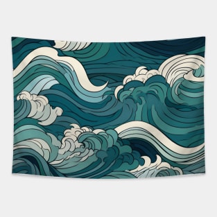 Ephemeral Crests: Hokusai Waves Reimagined Tapestry