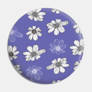 White Cosmos flowers on Very peri blue Pin