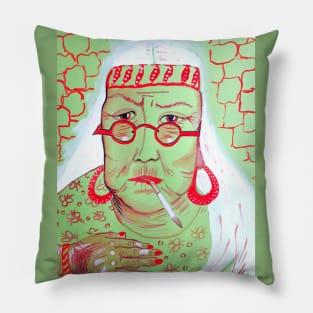 Old hippy woman 021 Pillow