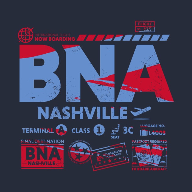 Vintage Nashville BNA Airport Code Travel Day Retro Travel Tag by Now Boarding