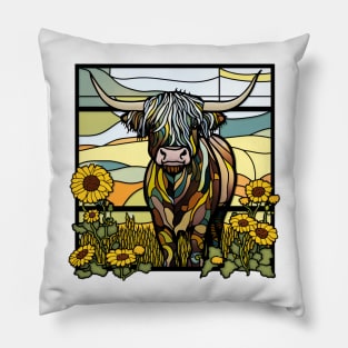 Sunflower Stained Glass Highland Cow #7 Pillow