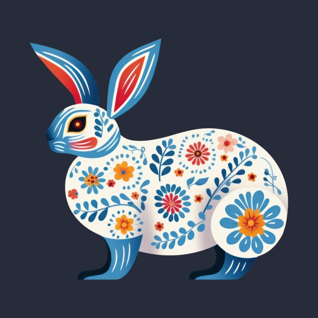 Boho Scandinavian Floral Folk Art  Rabbit . by Alienated