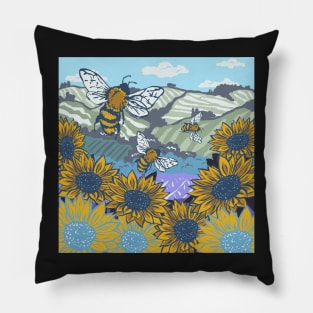 Honey Bees and Lavender Fields Linoprint Pillow