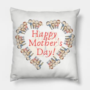 Happy Mother's day. Relatives stand in a circle. Palms holding congratulations on the holiday. Grandparents, dads, moms and kids are happy! Pillow