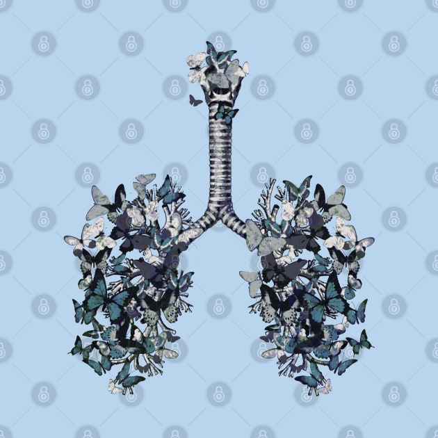 Lung Anatomy art,blue butterflies, Cancer Awareness by Collagedream