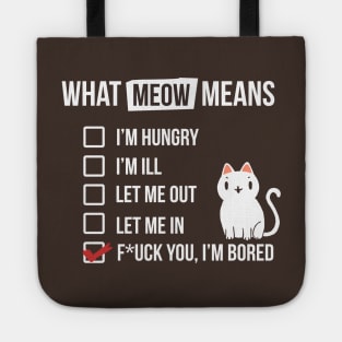 Cat language - Meow Means - Sassy White Cat Tote