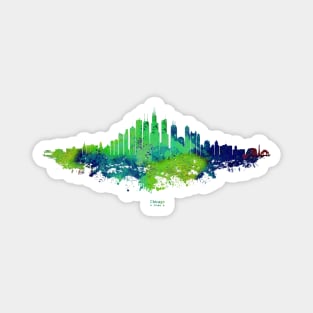 Chicago City Skyline - Green Watercolor silhouette on Black Background Magnet