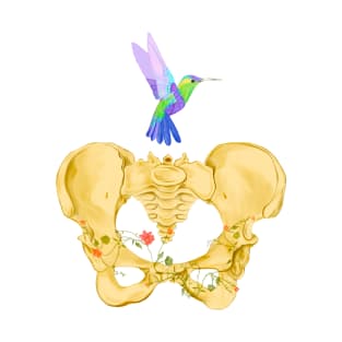 Bones of female pelvis with hummingbird in watercolor T-Shirt