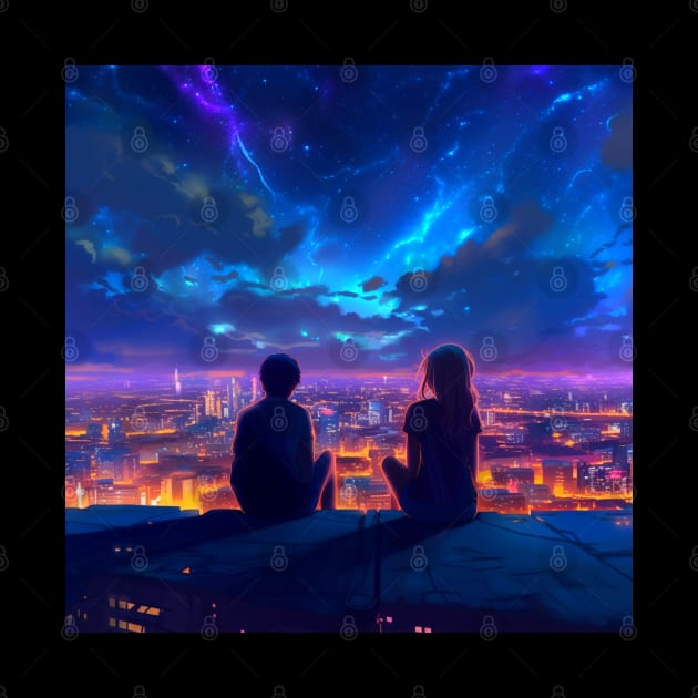 Going on a Valentine's date on top of the roof while watching the beautiful City Light and stars by The Alien Boy Art