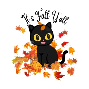 It's fall y'all Black Cats Halloween Thanksgiving Funny T-Shirt