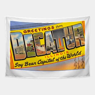 Greetings from Decatur Illinois - Vintage Large Letter Postcard Tapestry