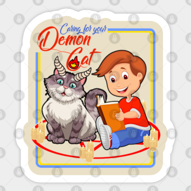 Caring For Your Demon Cat Caring For Your Demon Cat Sticker Teepublic