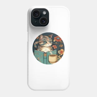 Coffee Cat Cute Kitten Reading Book - Funny Cat Coffee Phone Case