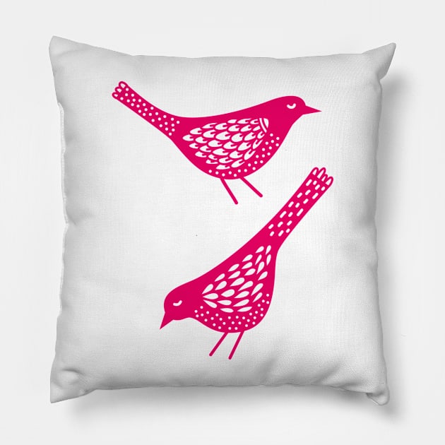 Two Pink Birds Pillow by NicSquirrell