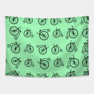Retro Bicycle Pattern on Green Background Tapestry